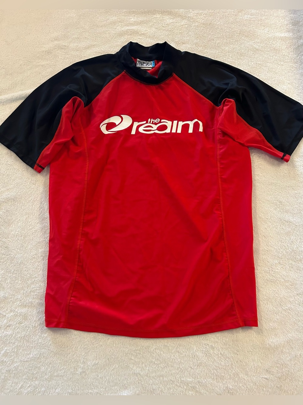 Realm Red Black Poly Spandex Short Sleeve Crew Neck T-Shirt Stretch Top Size XL